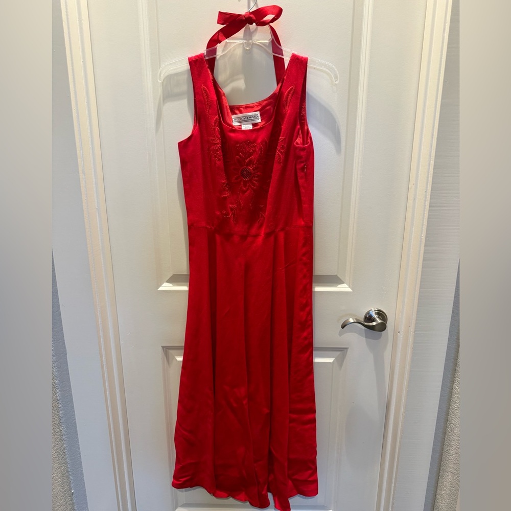 Red linen a-line dress